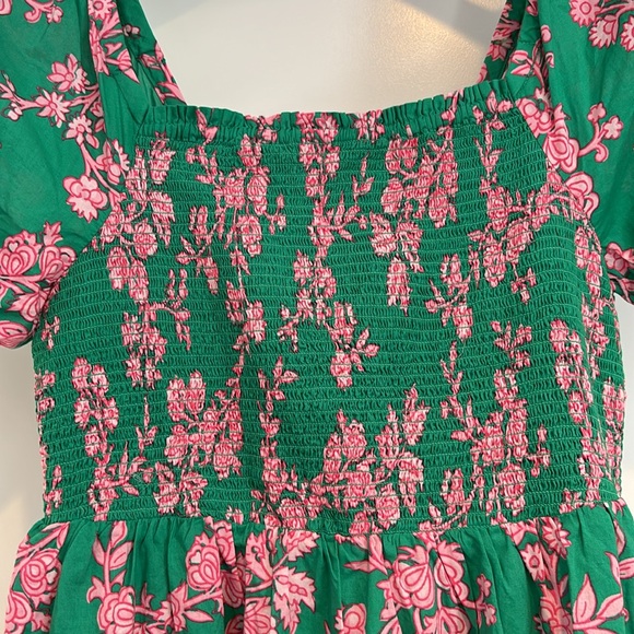 NWOT Reimagined by J Crew J Crew Factory smocked green & pink floral midi dress - Picture 3 of 16
